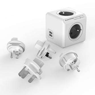 PowerCube Rozgałęźnik ReWirable USB + 4 wtyczki Travel Plugs szary