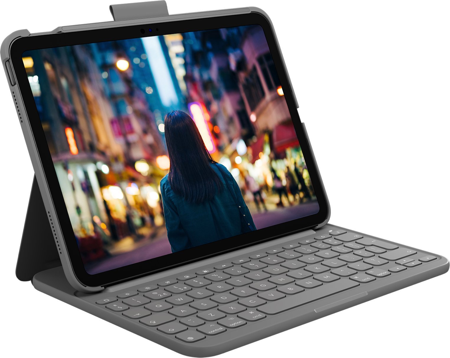 Logitech Slim Folio, etui z klawiaturą do iPada (10. gen. i A16), QWERTY układ US international - Szary (920-011413)