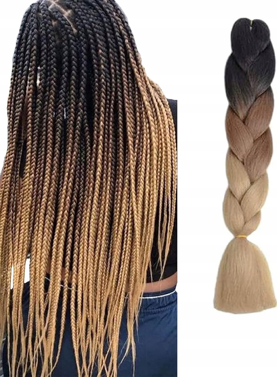 WŁOSY SYNTETYCZNE WARKOCZYKI WARKOCZ CZARNE BRĄZOWE OMBRE 130 CM WA15
