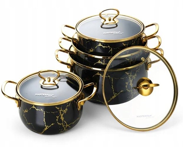 Zestaw 4 garnków emaliowanych z pokrywkami. Garnki Masterpan MP-2634