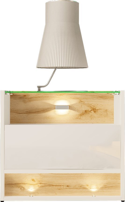 MEGSTYL SZAFKA NOCNA 55CM Z SZKLANĄ GÓRĄ I MOŻLIWĄ WSTAWKĄ DĄB WOTAN - VISION 5 Biały - Wotan mat - Biały połysk