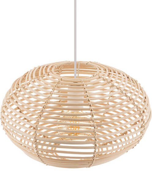 Lampa wisząca Rattan 11153 klatka cage japandi drewniana metalowa biała