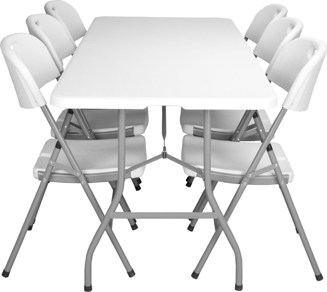 eHokery Zestaw cateringowy FETA WHITE stół 180 cm + 6 krzeseł WHITE