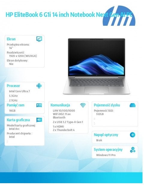 Laptop HP Notebook EliteBook 6 G1i U7-265U 512GB/16GB/W11P/13.3 C51HBET