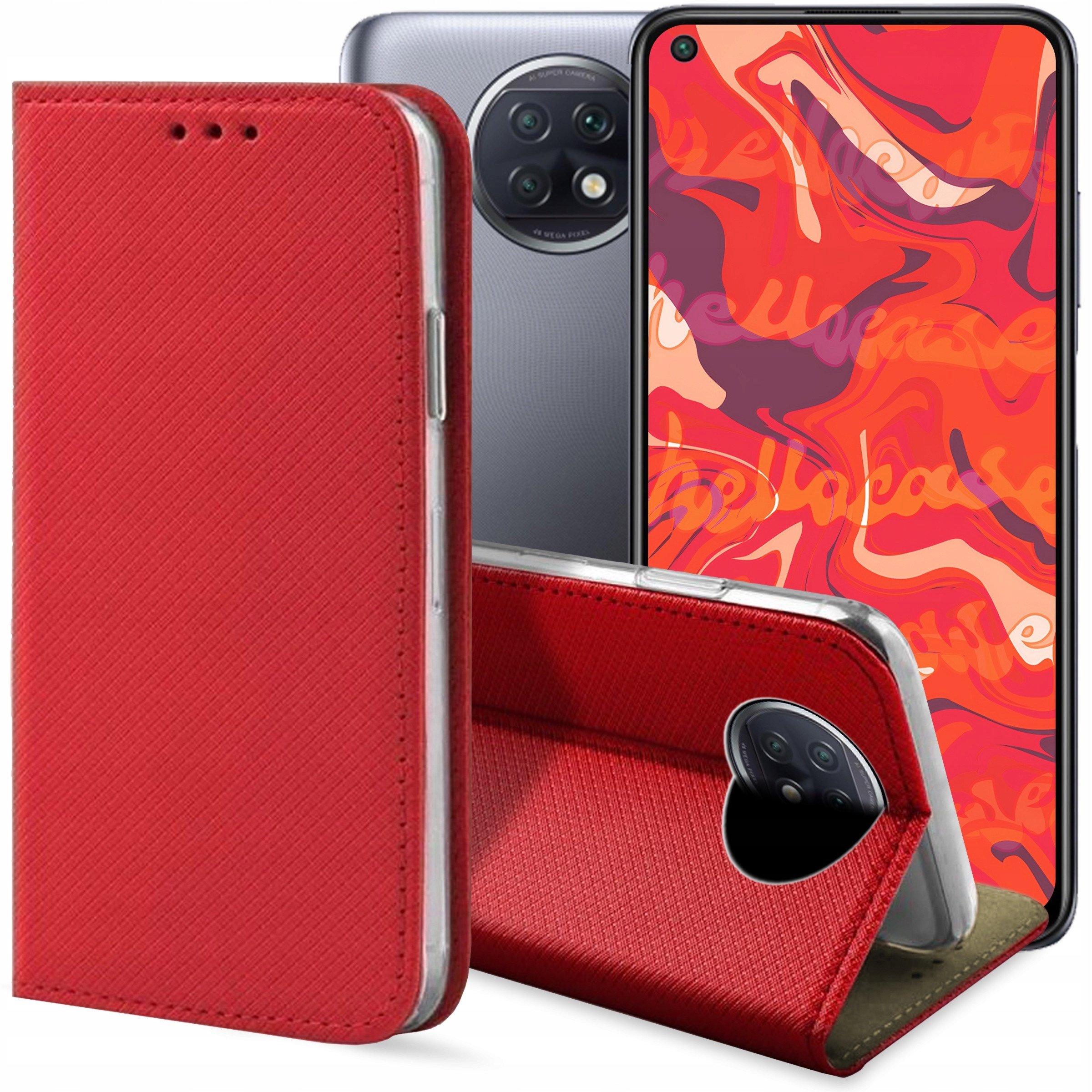 ETUI Z KLAPKĄ DO XIAOMI REDMI NOTE 9T CZERWONE MAGNETYCZNE CASE KABURA