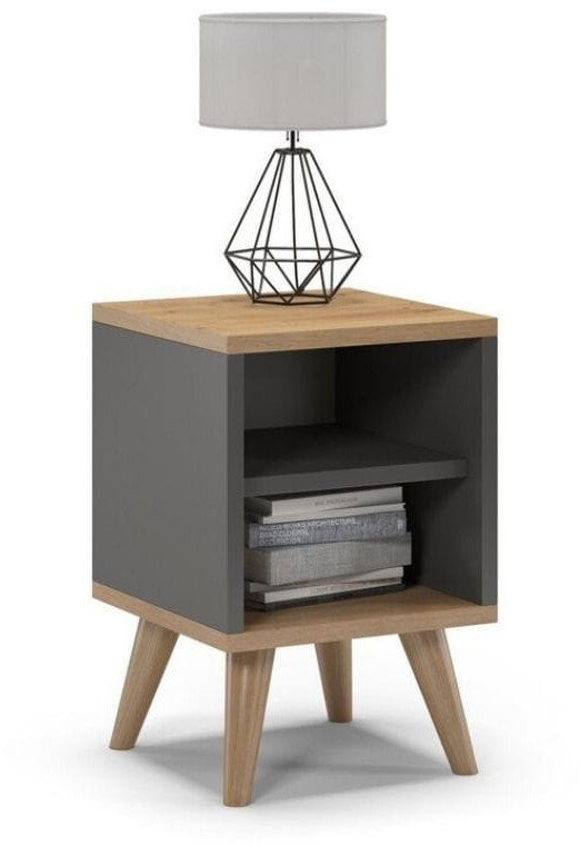 Szafka nocna na nóżkach, SKAND, 30x30x45 cm, grafit, dąb, mat | TYLETEGOTU