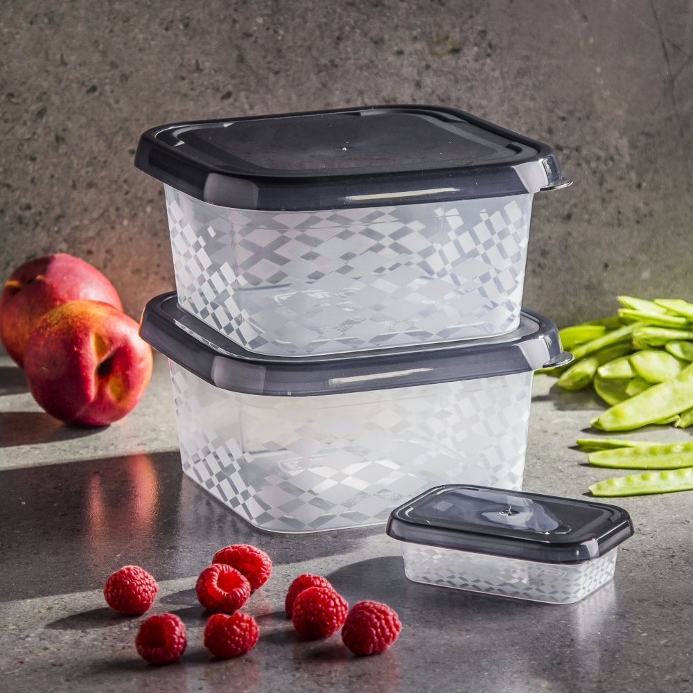 Branq BRANQ - 3x Pojemnik na żywność - plastikowy - ORI SQUARE