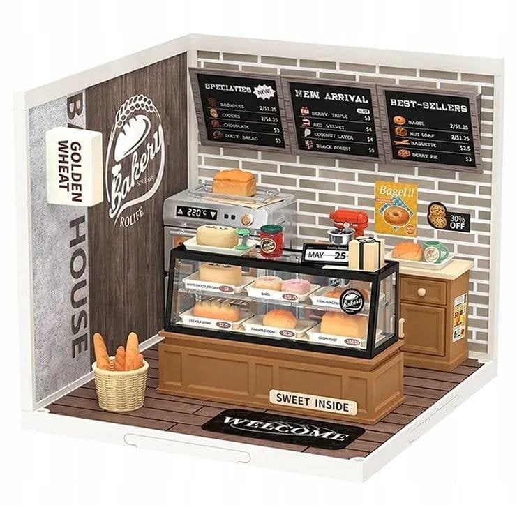 Skrzynkazdrewna miniatura domeczku Piekarnia Golden Wheat