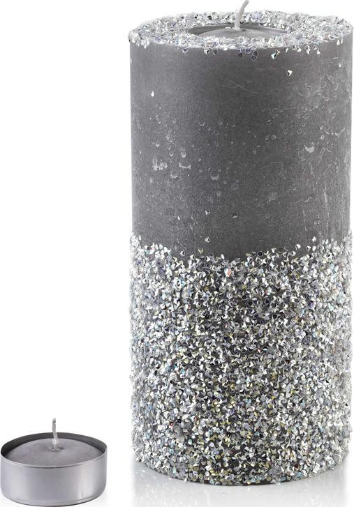 Affek Design ŚWIECA LAMPION WALEC 120X240 DIAMENT SZARY SREBRNE KRYSZTAŁKI