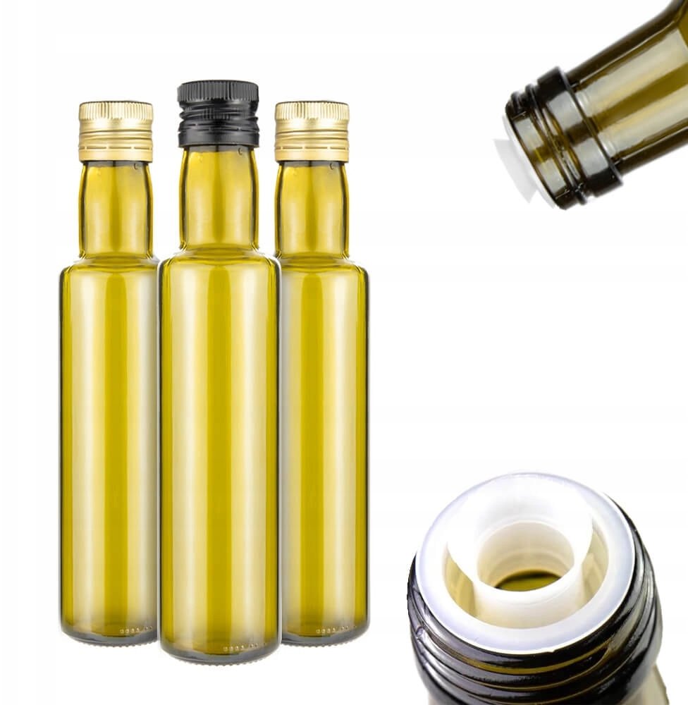 10X Butelki DORICA OLIWKOWA 250ml na oliwę z DOZOWNIKIEM Ciemne Szkło