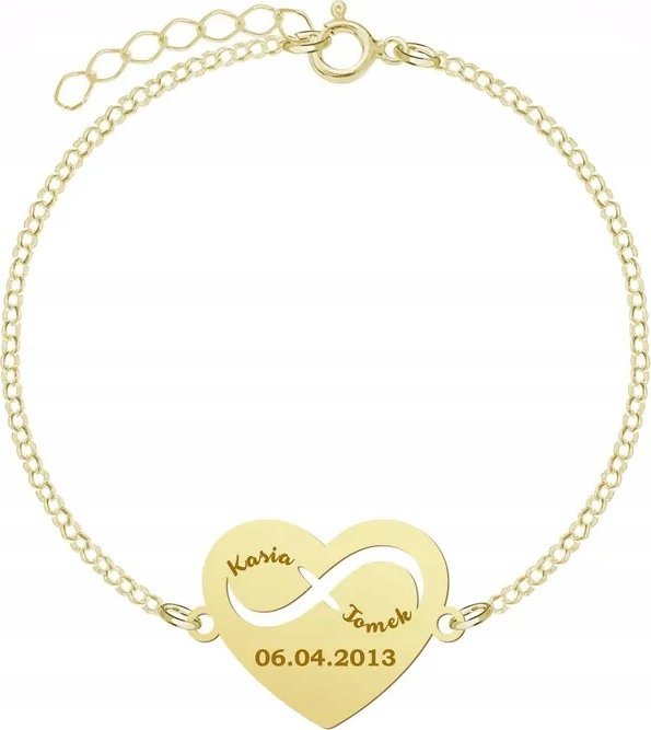 Radziszewska Jewellery Dzień Matki Bransoletka Złota Imiona Data Serce 925 Prezent GRAWER