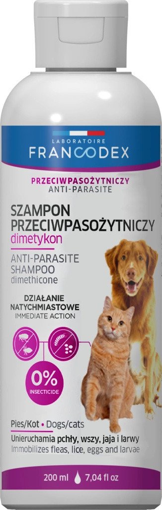 FRANCODEX PL Szampon dla psa i kota przeciw pasożytom, z dimetykonem 200 ml