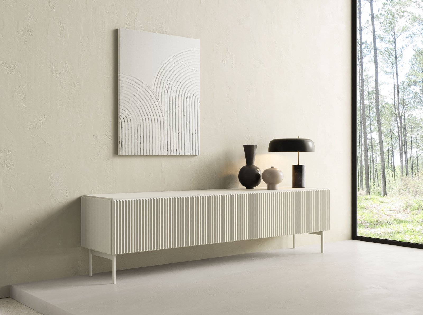 Ravio Szafka RTV MUTI kaszmirowy 195 cm ryflowany 4 drzwi push to open