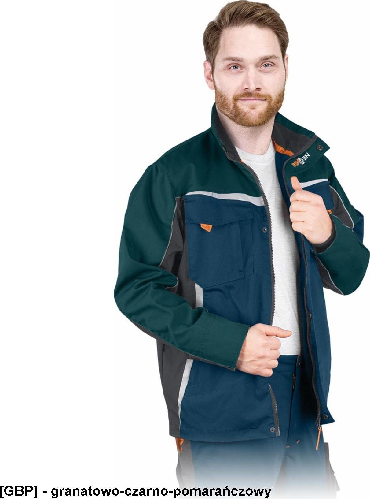 Leber&Hollman LH-NA-J - Bluza ochronna NEW AGE, materiał typu canvas, 9 kieszeni, - granatowo-czarno-pomarańczowy 2XL