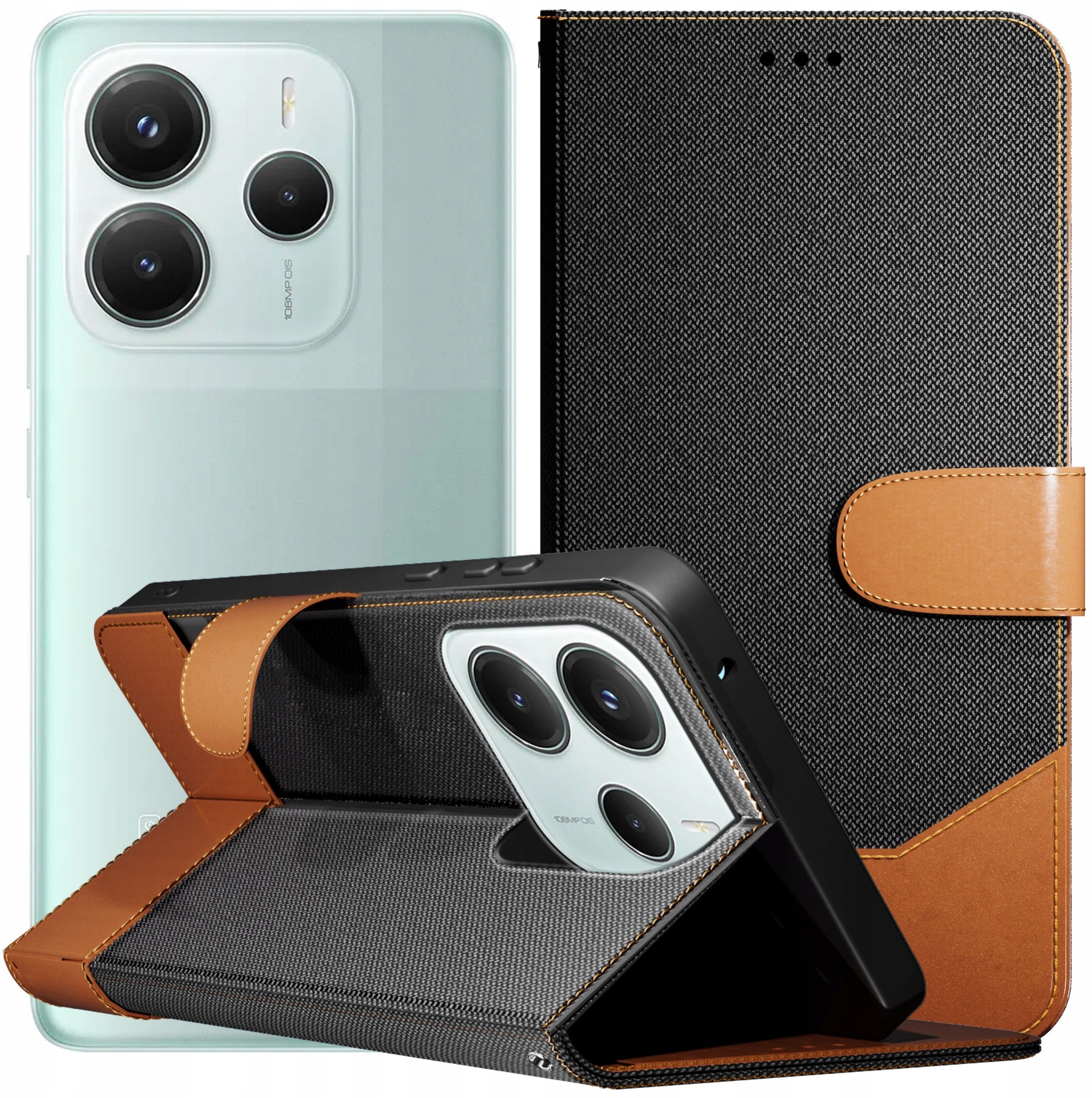 Hello Case Etui z Klapką Do Xiaomi Redmi Note 14 5G (Jeans, Skórzane, Czarne) Szkło