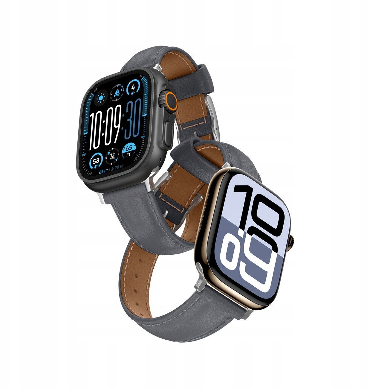 Skórzany pasek AMAZINGTHING Class Band do Apple Watch 45 / 46 / 49 mm - szary