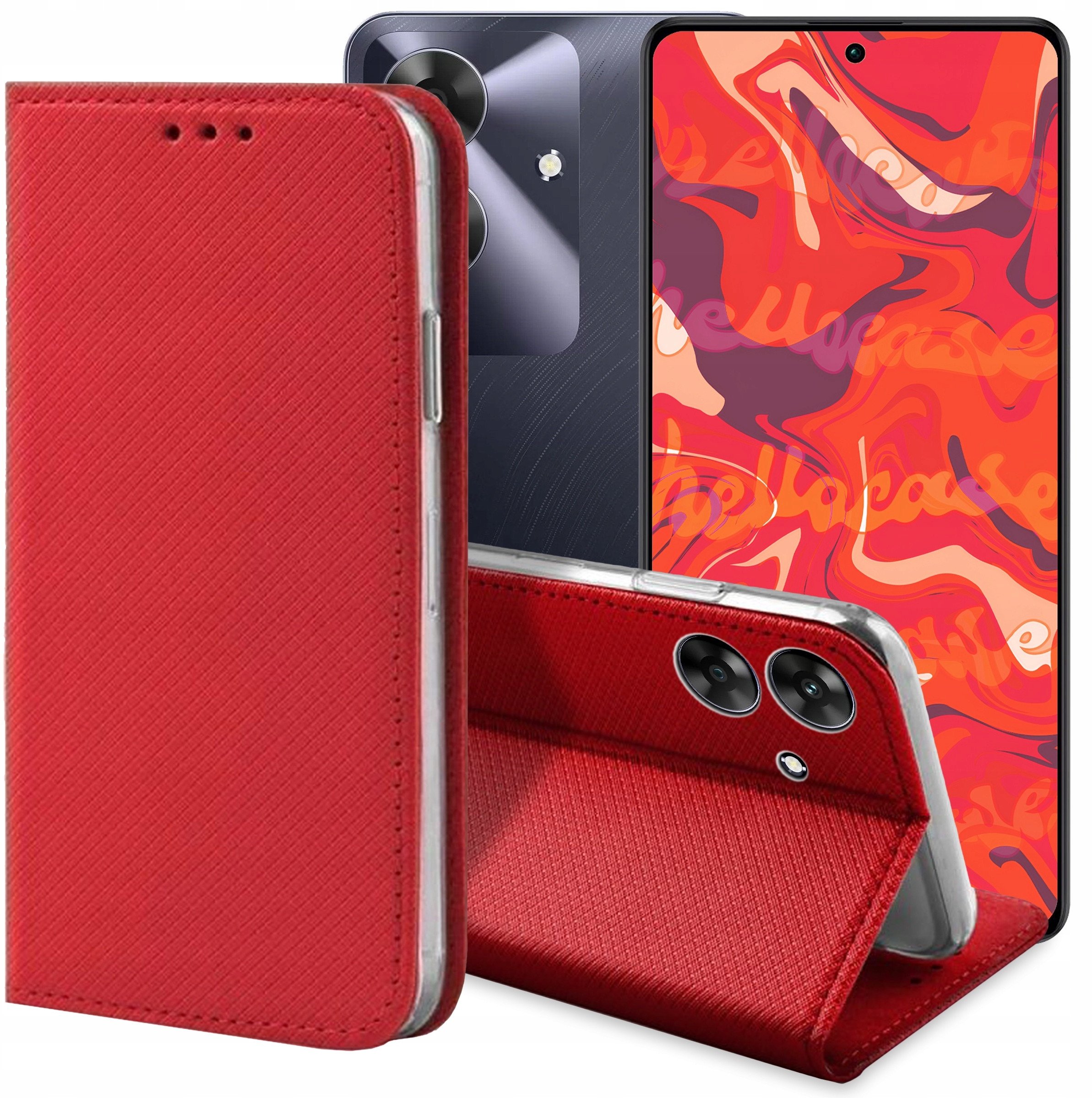 ETUI Z KLAPKĄ DO REALME NOTE 60 CZERWONE ZAMYKANE MAGNETYCZNE KABURA CASE
