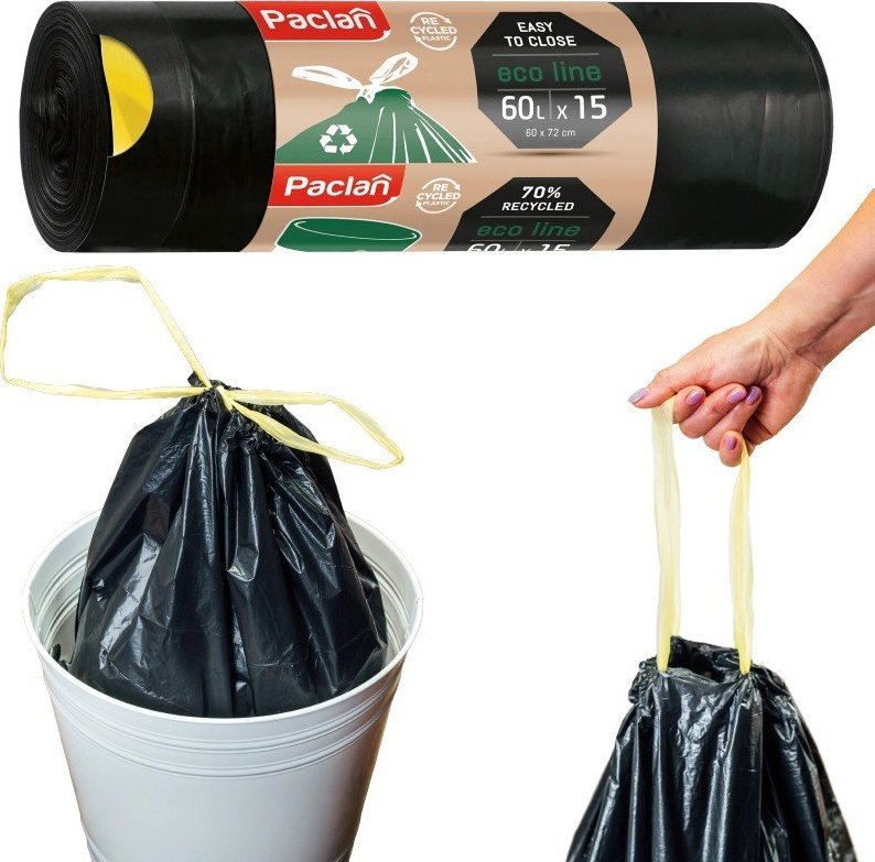 Bee Smart Worki na śmieci z taśmą uchwytami EKO 60l czarne