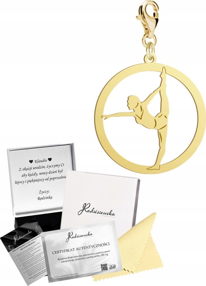 Radziszewska Charms Złoty Gimnastyka SREBRO 925 Prezent Kobieta DEDYKACJA GRATIS