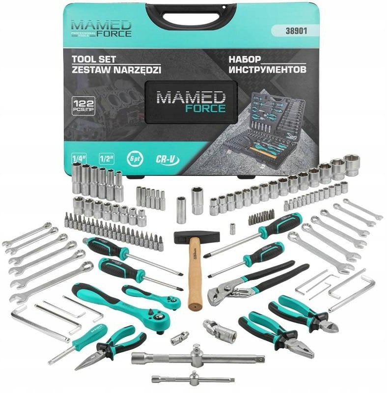 Zestaw narzędzi 122el. 1/4" i 1/2" (4-32mm) (6-kątnych)