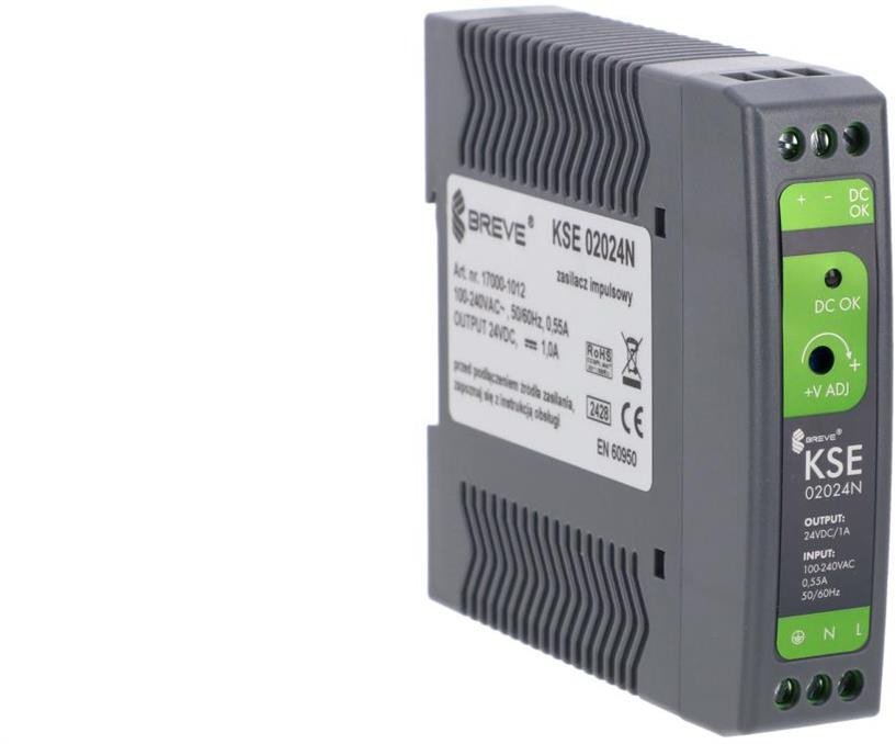Zasilacz impulsowy KSE 02024P 230/ 24VDC 1A 24W na szynę DIN, Uzas: 85-264VACVAC, Ta70, 17000-1012