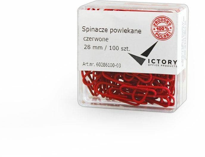 Victory Office Product SPINACZE BIUROWE VICTORY OFFICE 28MM 100 SZT. OKRĄGŁE POWLEKANE CZERWONE POJEMNIK PLASTIKOWY