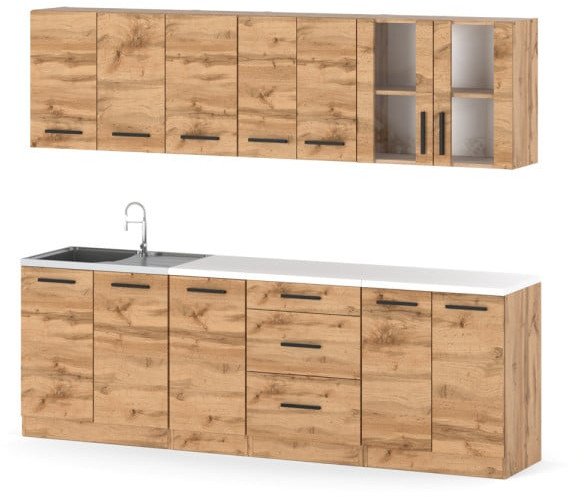 Meble Kuchenne Drewniane Zestaw Kuchenny Remino 2.6m Modułowy Dąb Wotan
