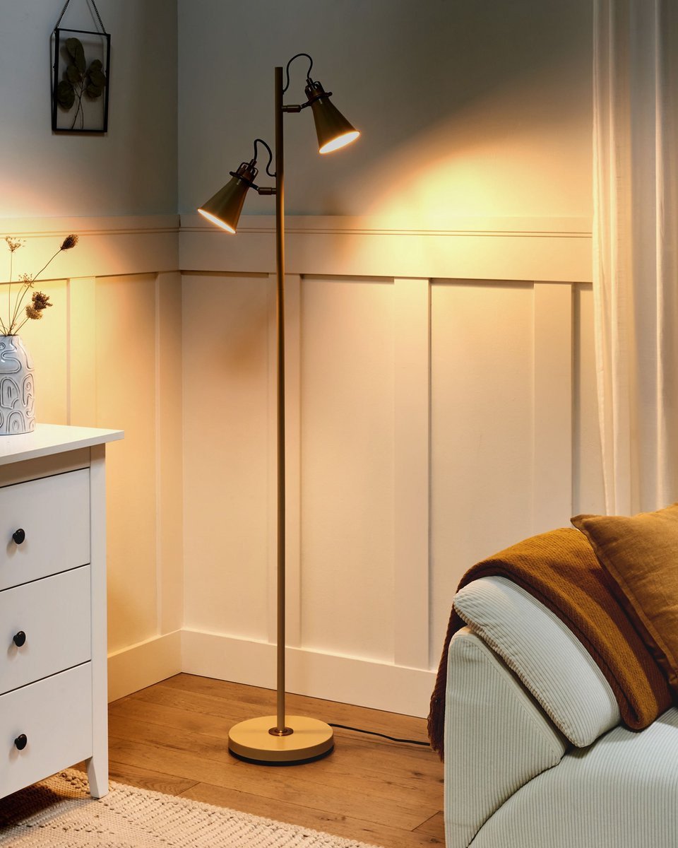 Lampa podłogowa Beliani Lampa podłogowa MOYOLA Regulowana Metal Beżowy