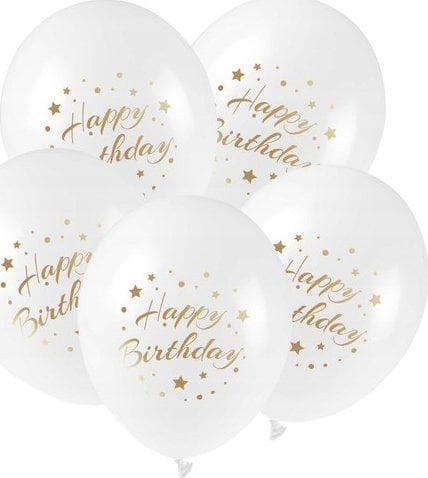 Teka Balony ze złotym nadrukiem Happy Birthday 5szt