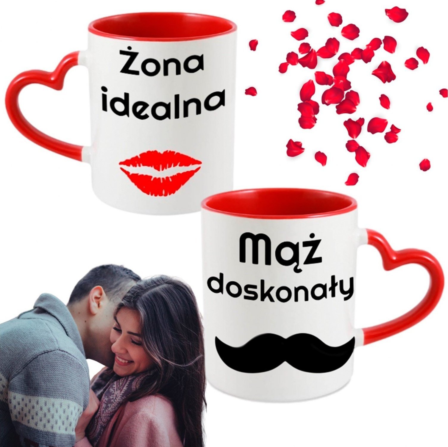 PrzydaSie Zestaw Kubków Na Walentynki Czerwony Uchwyt Serce Walentynkowy Prezent