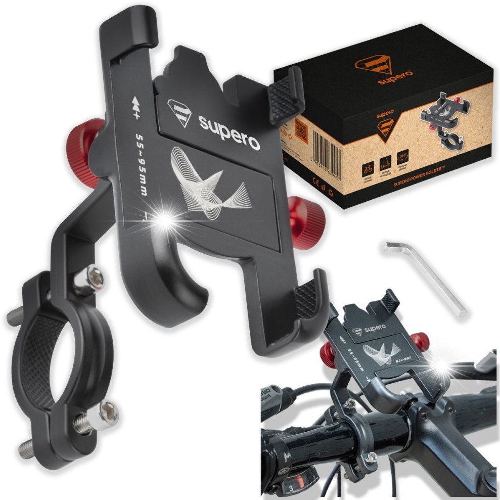 Uchwyt rowerowy aluminiowy 360 Supero na telefon, czarny