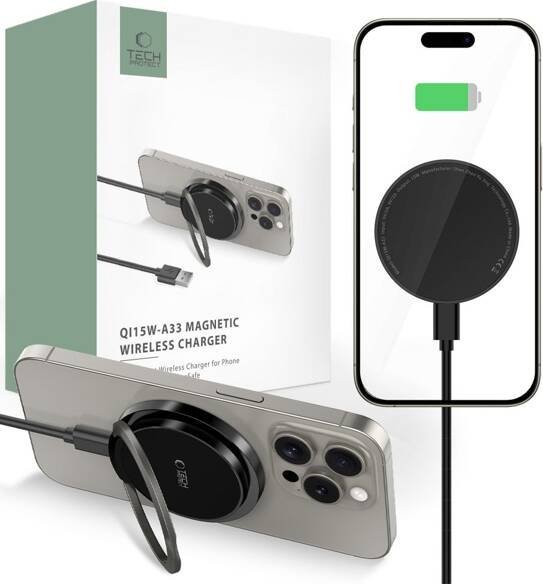 Ładowarka Tech-Protect TECH-PROTECT QI15W-A33 MAGNETIC MAGSAFE WIRELESS CHARGER BLACK