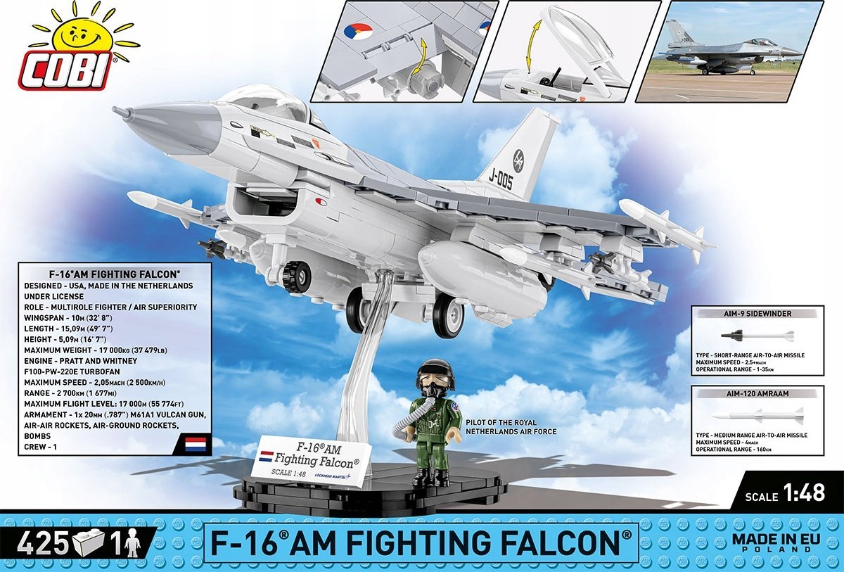 Cobi COBI 5896 Armed Forces Samolot wielozadaniowy F-16AM Fighting Falcon 425 klocków