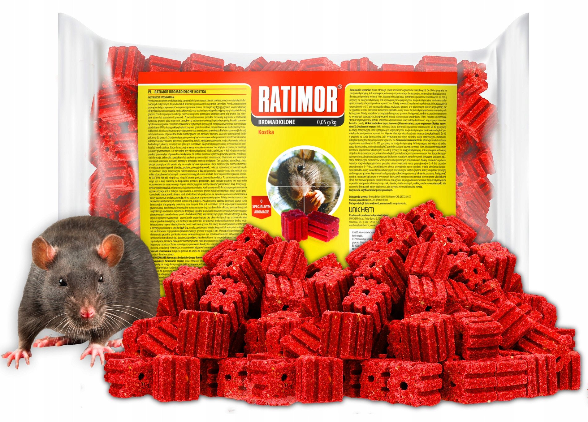 Trutka na Myszy i Szczury Czerwona Kostka Bromadiolone 1,5kg Ratimor Trucizna Środek Gryzoniobójczy Przeciw Myszom Szczurom Gryzoniom