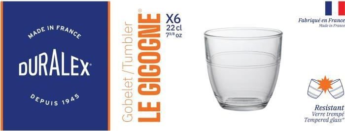 Duralex DURALEX - Gigogne Transparent - Szklanka 22 cl - szklo hartowane