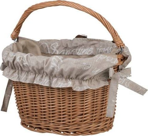 WickerPL Wiklinowy kosz rowerowy w naturalnym kolorze z obszyciem i skóranymi paskami 38x32 H24 cm