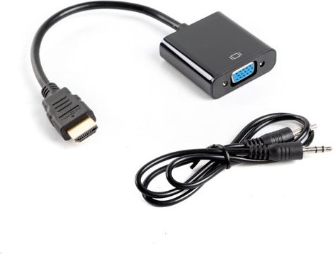 Adapter AV Lanberg HDMI - D-Sub (VGA) + Jack 3.5mm czarny (AD-0017-BK)