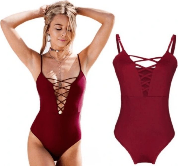 Pan i Pani Gadżet Strój kąpielowy jednoczęściowy wiązany BORDOWY S