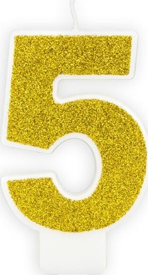 Party Deco Świeczka cyferka z brokatem - 5 - 1 szt. uniwersalny