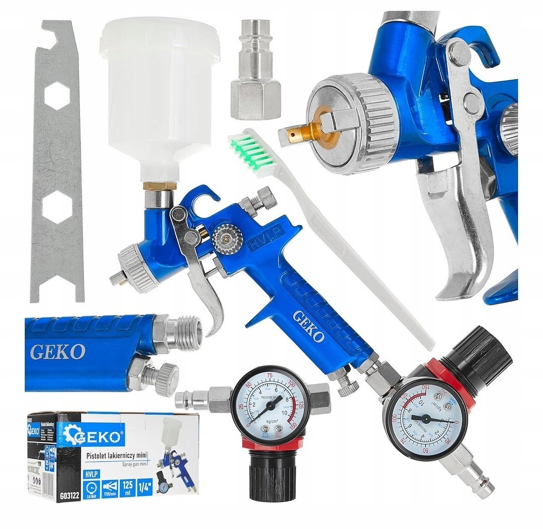 Geko Pistolet lakier HVLP mini 125ml 0,8mm, plastik zbiornik z regulatorem ciśnienia 1/4" (20)