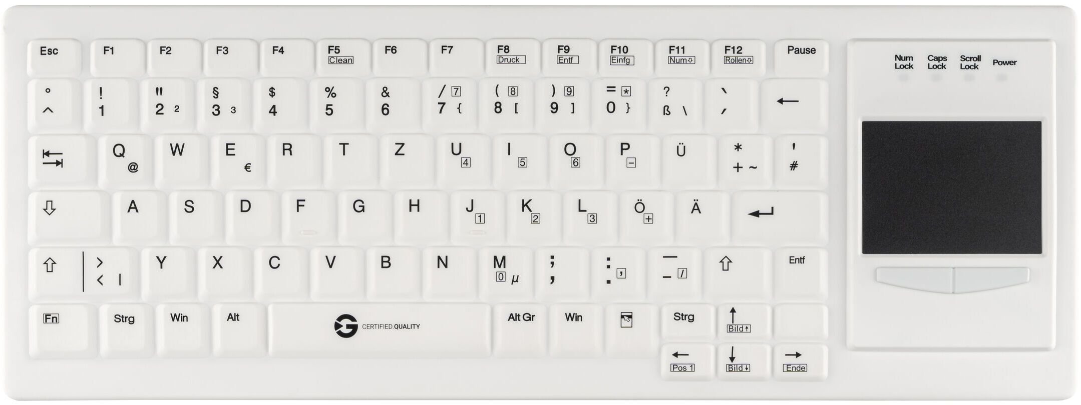 Klawiatura Gett GETT Cleantype Xtra Touch Protect Silikonowa klawiatura z touchpadem IP68 można dezynfekować USB kolor biały układ DE