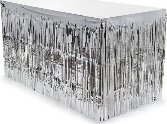 Skirting foliowy z frędzlami srebrny 300x80cm