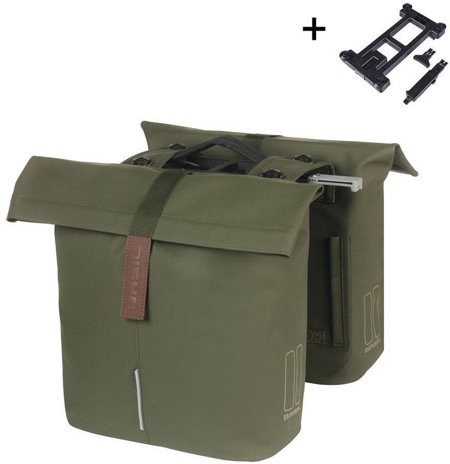 Sakwa miejska podwójna BASIL CITY DOUBLE PANNIER BAG MIK 28-32L, MIK System (ready to go), moss green (NEW 2025)