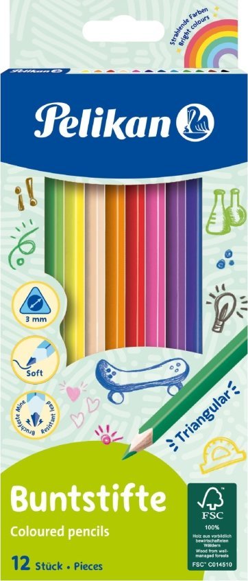 Kredki Drewniane Trójkątne Pelikan 12 szt 700115