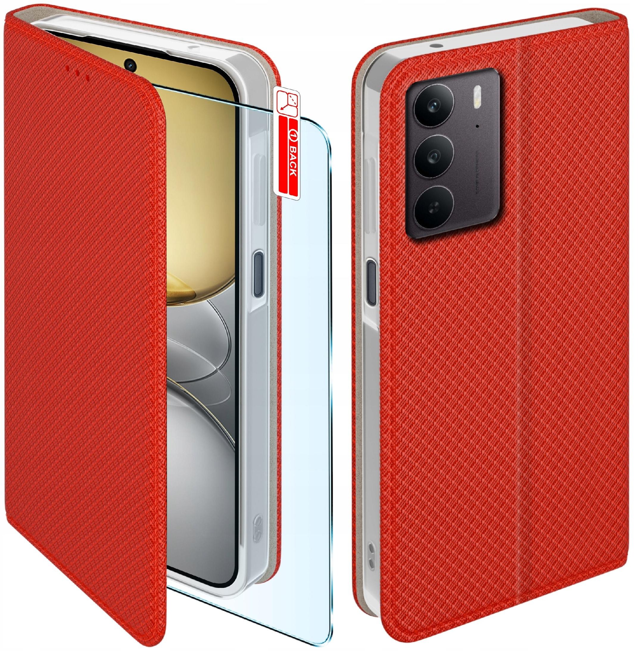 Etui z klapką do Realme C75 Zamykane Czerwone Futerał + Szkło 9H