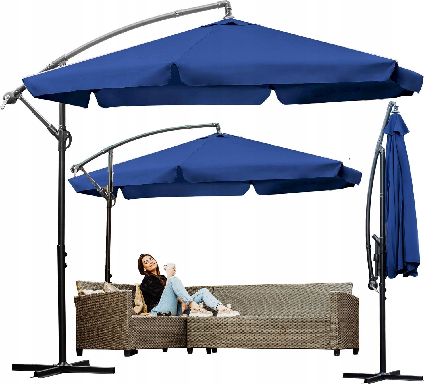 Lehmann PARASOL OGRODOWY Z WYSIĘGNIKIEM SKŁADANY REGULACJA WYSOKOŚCI GRANAT 350cm