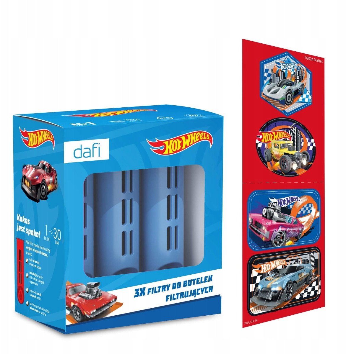 HOT WHEELS 3 Filtry do Butelki Filtrującej Dafi Niebieskie + Naklejki