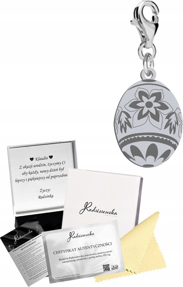 Radziszewska Jewellery Charms Srebrny Pisanka WIELKANOC Prezent Biżuteria 925 DEDYKACJA GRATIS