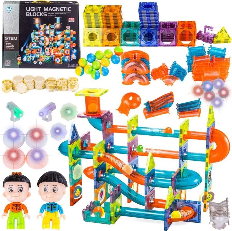Świecące Klocki Magnetyczne, Tor Kulkowy Dla Kulek 292 Elementy Kulodrom