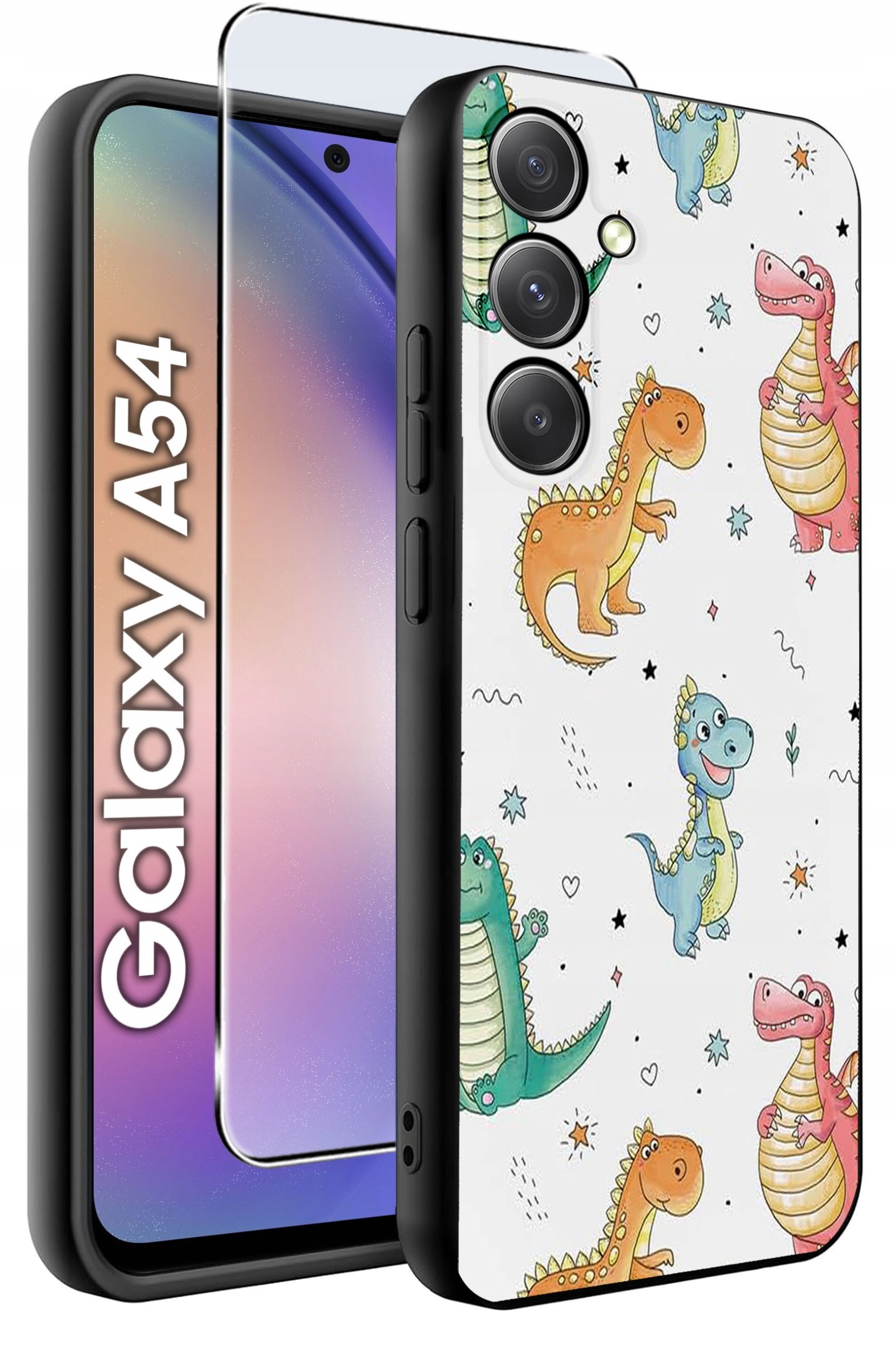 ETUI do Samsung A54 5G WZORY | SILIKONOWE MATT CASE + SZKŁO 9H